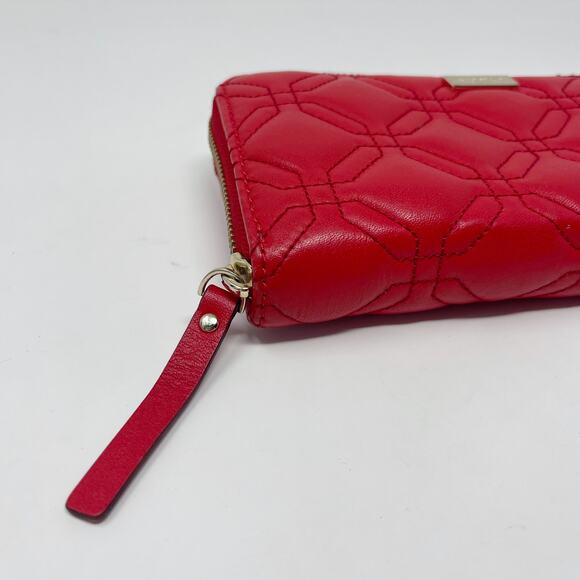 Kate Spade Red Leather Quilted Astor Court Neda Wallet Accordion Zip Around - Picture 6 of 15